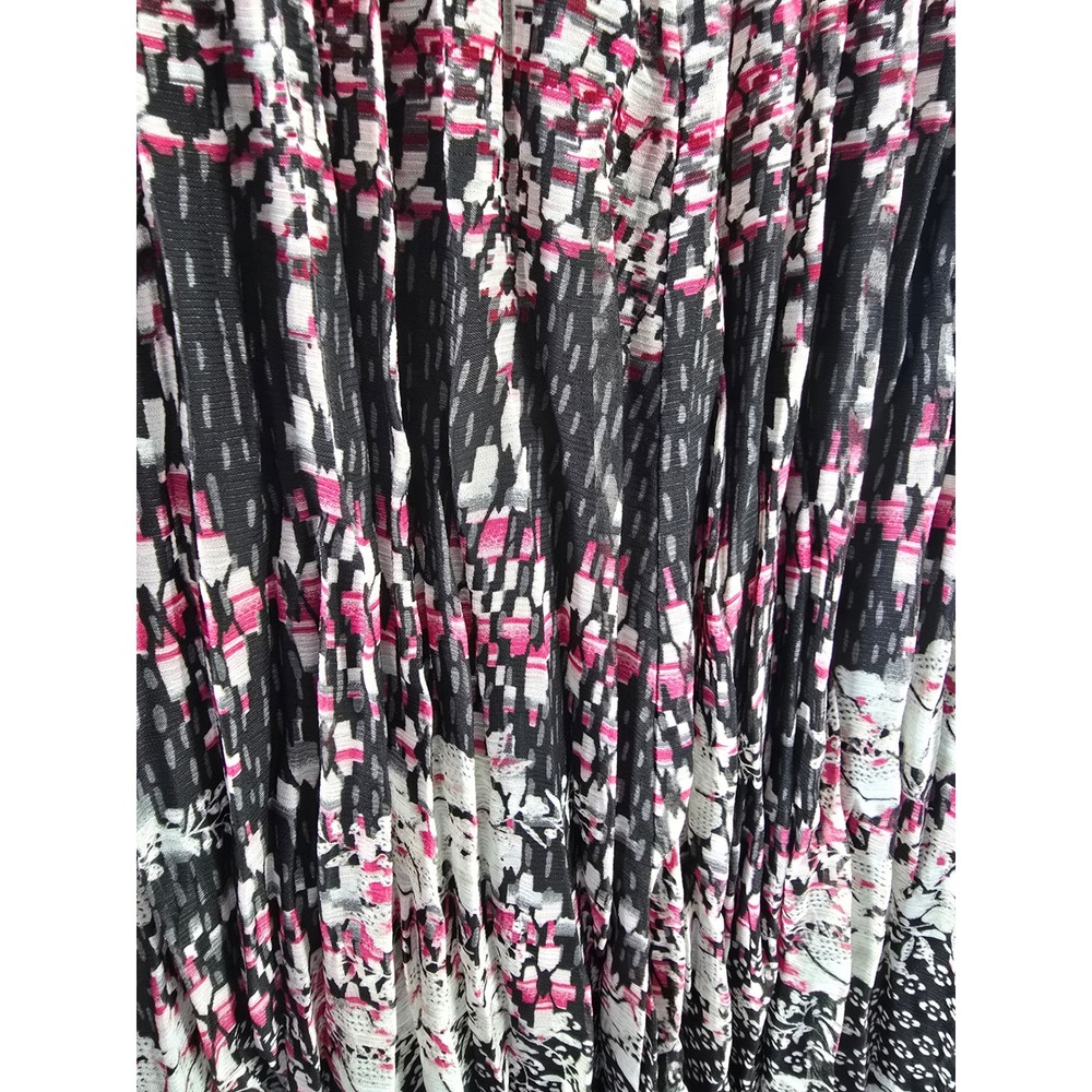 Christopher & Banks Petite Small Pleated Midi Skirt Black Pink Geometric NWT - Picture 2 of 9